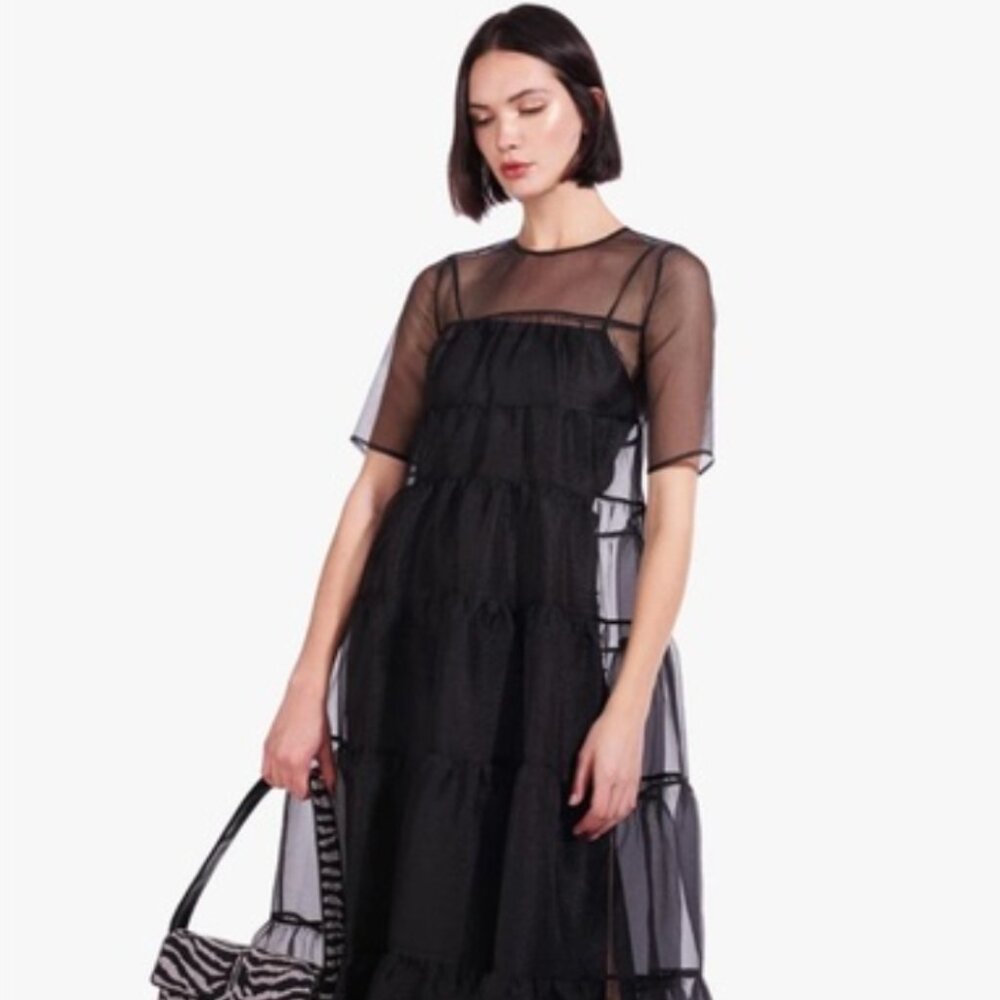 Staud Hyacinth Tiered Organza Overlay Maxi A-Line 2 Piece Dress Black M NWT - Picture 4 of 9